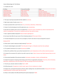 Honors Meteorology Unit Test Review 1 Complete The Chart Air