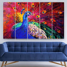 Large Peacock Wall Art Colorful Birds