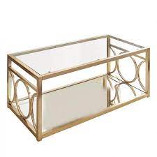 Gold Large Rectangle Glass Coffee Table