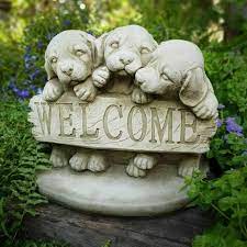 Welcome Puppies Stone Statue