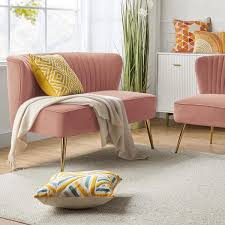 Carmita 47 In Pink Velvet Tufted 2 Seats Loveseats Sofa With Golden Base