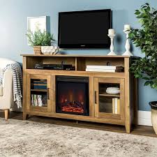 walker edison wood highboy fireplace tv stand