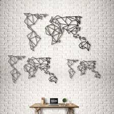 Geometric World Map Wall Art Black