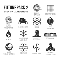 Future Vector Icons Set The Technology Of The Future Electric Drone Space Biofuel The Exoskeleton Graphene Space Colonization Molecular Assembler Wind Energy Solar Robotics Ecohouse ???????????????? ????????????????????????