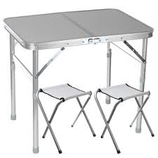 Get 5% in rewards with club o! Foldable Desk With 2 Chairs Folding Picnic Table With 2 Stools Aluminum Laptop Desk Chair Set Height Adjustable Portable Outdoor Camping Dining Bbq Party Table Sale Banggood Com