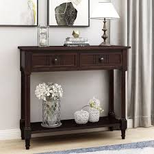 harper bright designs 36 in espresso standard rectangle wood console table with 2 drawers brown
