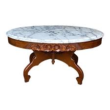 Oval Wood And Marble Coffee Table With