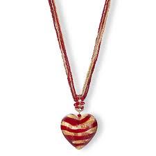 Murano Glass Red Gold Striped Heart