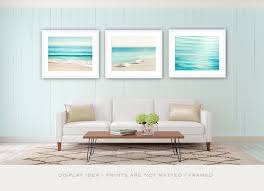 coastal wall art print set of 3 aqua