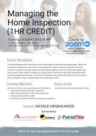 managing the home inspection 1 credit