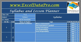 lesson planner excel template