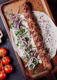 azerbaijani lule kebab in lavash bread