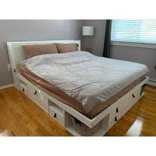 White color modern designs wooden solid pine storage bed with drawers bed frame. Copper Grove Rivne Storage Headboard