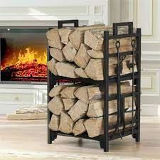 Firewood Rack With 4 Fireplace Tools