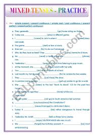 mixed tense exercises simple present