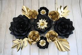 Purple nursery decor floral wall art artificial large paper rose flowers backdrop home decoration craft flower diy projects. 13 Piece Black Gold Paper Flower Set Flower Backdrop Nursery Decor Paper Flowers Nursery Wall Art Bridal Shower Paperflowers