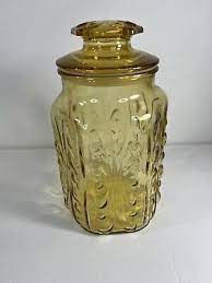 Vintage Amber Yellow Glass Canister Jar