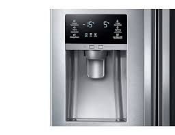Its a small button covered with clear rubber. Samsung Rf26j7510sr 33 French Door Refrigerator With Door Ice Dispe