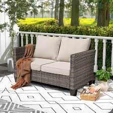 pouuin rattan outdoor loveseat with off