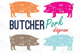 Butcher Diagram Clip Art Digital Pig Chart Pork Cuts Diagr