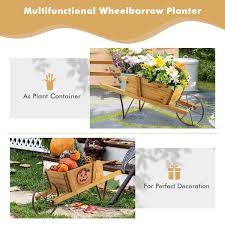 Walnut Flower Pot Wheelbarrow Planter