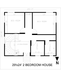 29 x24 low cost 2 bedroom house plan