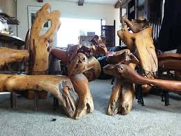 2 vntg wood tree trunk throne chairs