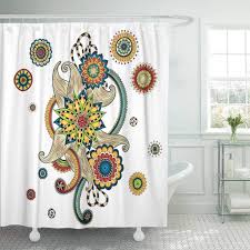 Us 17 28 42 Off Shower Curtain Colorful Indian Henna Paisley Mehndi Doodles Abstract Floral Design Series Of Mandala Bathroom In Shower Curtains