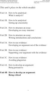 essay writing unit b developing an argument being critical structure an essay writing introductions and conclusions unit 3a how to use evidence developing