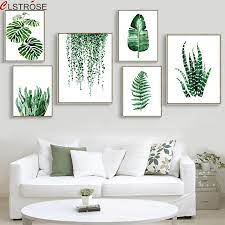 green plant leaves canvas painting