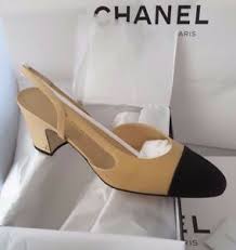 Details About Nib Chanel Two Tone Beige Black Lambskin Leather Slingbacks Shoes Size 35 5 42