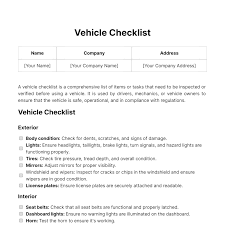 free vehicle checklist templates