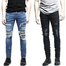 2019 Wholesale New Mens Denim Pants Clothing Zipper Skinny Biker Jeans Men Slim Fit Justin Bieber Jean Vintage Ripped Blue Denim Men Jeans Man From