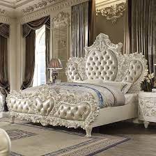 traditional bed in white leather