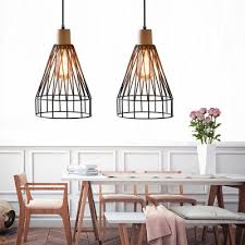 Industrial Cage Pendant Light Shade Metal 1 Light Ceiling Pendant Lights With Wood For Bedroom Beautifulhalo Com