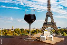Wine With Brie Cheese On Eiffel Tower