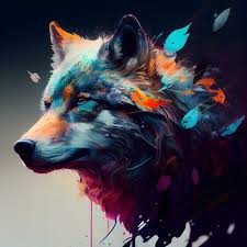 Wolf Head With Colorful Paint Splashes