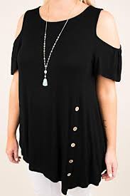 Rotita Womens Plus Size Cold Shoulder Short Sleeve Button Down Irregular Hem Tops T Shirts