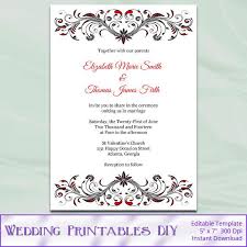 Diy Printable Invitation Templates Red Black And White Wedding