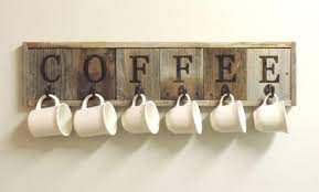 Barnwood Coffee Mug Rack Wall Mounted