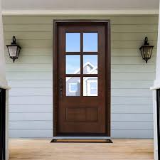 Steves Sons 36 In X 80 In Savannah Right Hand 6 Lite Clear Stained Mahogany Wood Prehung Front Door Brown
