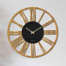 Oak Or Black Wood Wall Clock Roman