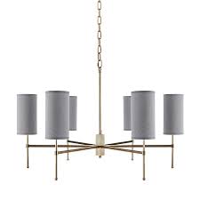 Hampton Hill Conrad 6 Light Chandelier In Gold With Grey Linen Shades Bed Bath Beyond
