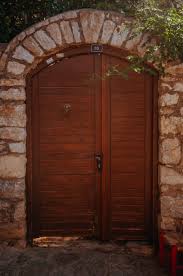 stone door frame and wooden double