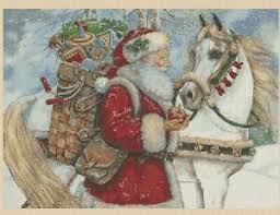 Details About Christmas Cross Stitch Chart Father Christmas Santa Claus Horse 550 Tsg37
