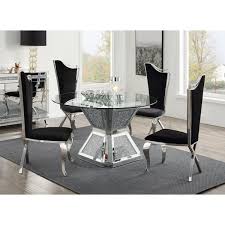 Acme Nie Dining Table Clear Glass Mirrored Faux Diamonds