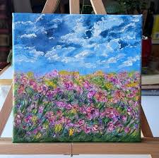 Landscape Painting Stormy Flower Meadow