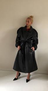 80s Leather Belted Trench Coat Long