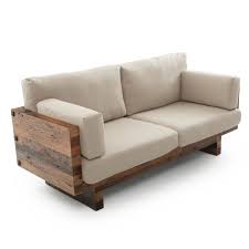 rustic reclaimed wood cushioned sofa
