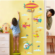 Us 4 74 5 Off Cute Giraffe Monkey Lion Airplane Growth Chart Wall Stickers For Kids Rooms Home Decor Cartoon Animal Height Measure Wall Decals In